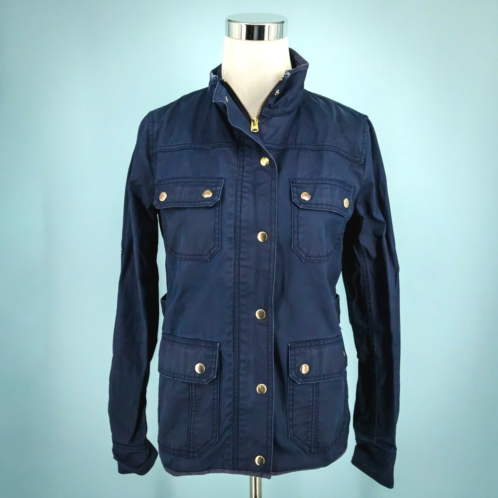 J. Crew Size Small S Navy Blue Downtown Field Jacket Coated Cotton Snap Zip Coat